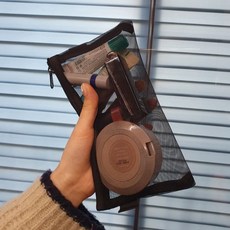 투명 망사 메쉬필통 파우치 대형 블랙art1+6pSp