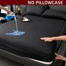 NTBED 블랙 방수 매트리스 프로텍터 커버 사이즈 14인치 포켓 폴리에스터 침대 솔리드 컬러 피팅 시트 60 x80, Black, Queen, 02 Black