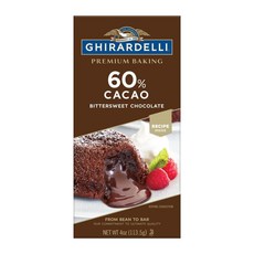 GHIRARDELLI 프리미엄 60% 카카오 비터스위트 초콜릿 베이킹 바 113.4g(4온스) 바, 1개