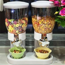 旋轉式燕麥儲物罐 分格設計穀物糖果分配器 廚房收納方便衛生, 1個, 1個密封蓋,透明桶身加厚材質看得見【超耐用】