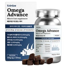 베트리온 오메가3 어드밴스 강아지 피부 영양제 가려움증 알러지 습진 아토피, 1개, 피부/피모, 100정