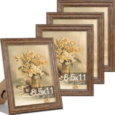 Vittanly 27.9 x 35.6cm(11 x 14인치) 사진 액자 4개 세트 벽 마운트용 빈티지 사진 프레임 매트 포함 디스플레이 20.3x25.4cm(8x10인치), 호두