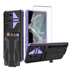 Asuwish 삼성 갤럭시 S23 울트라 5G용 폰 케이스 강화 유리 액정보호필름 커버 및 슬림 신용 카드 홀더 스탠드 셀 액세서리 S23Ultra 23S S 23 23Ultr