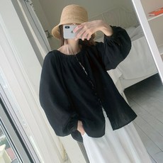 애플망고옷장 오버핏 여성 3955 소이 긴팔 블라우스 셔링 벌룬 단추 심플 셔츠