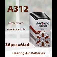 Rayovac 엑스트라 퍼포먼스 보청기 배터리 BTE CIC RIC OE 보청기용 아연 공기 배터리 1.45V 312 312A A312 PR41 6-60PCs, 4) 36PCS A312, 없음
