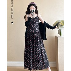 孕婦套裝2026春夏新款時尚網紅款碎花吊帶連衣裙+小開衫氣質外穿