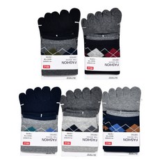 오마샤리프 남성 발가락 단목 5켤레 아가일 사계절양말