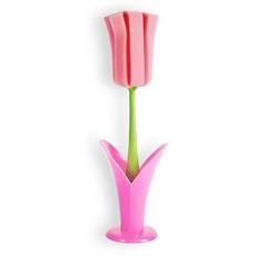 트렌드태그 튤립 물병 브러쉬 컵 텀블러 수세미 스펀지 세척솔, 1개, 러블리핑크