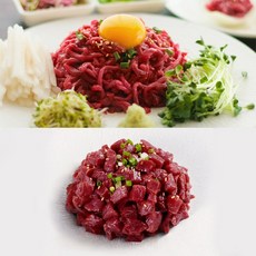 [내가고기] 반반 / 육회 + 깍둑 육회 총500g + (고추장맛소스 구은굵은소금 참기름) 마장동 국내산 당일발송 신선 냉장, 500g, 1개