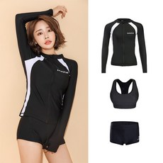 슬림쏘울 여성래쉬가드 수영복상하의세트, 블랙3종