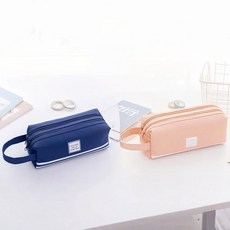 투니스 심플 단색 집업 펜 파우치 2개입, 딥 블루 + 핑크, 프리사이즈