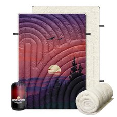 핫코코 야외 캠핑 담요 셰르파 안감이 있는 따뜻한 두꺼운 추운 날씨 여행 경기장 하이킹 피크닉을 위한 푹신한 담요, Red Sky, Small(39''x55''), 1개