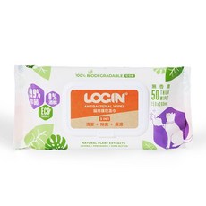 洛格 LOGIN 3合1除臭抑菌貓用濕紙巾 無酒精 溫和不刺激, 1個, 護理濕紙巾 50抽 (貓用), 50抽