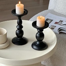 블랙 촛대 나무 전통 백일상 전통돌잔치 검은 철 금속 캔들 장식, 5. 낮은 촛대 + 미디엄 촛불