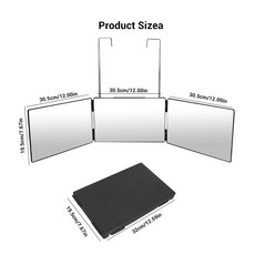 三折化妝鏡後置可折疊全身懸掛伸縮理髮鏡後腦勺宿捨桌麵, 黑色三折鏡