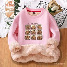 新款上市 兒童服裝2025冬季卡皮巴拉水豚君圖案加絨加厚保暖新款男寶百搭女童裝兒童 GVUU