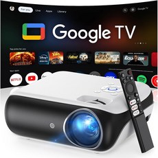HAPPRUN 네이티브 1080P 블루투스 프로젝터 스피커가 내장된 풀 HD 휴대용 야외 영화 스마트폰 HDMI USB AV 파이어 스틱 가정 침실 야외용 PS5와, Google TV System, 1개