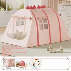 가온슬기 실내텐트 싱글 침대텐트 방풍 아기 우풍차단, 1개, 1단 도어 커튼 핑크 소형 + 크롤링 매트 A