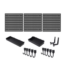 多功能洞洞板收納組，含30x30cm洞洞板x3、置物板x2、掛勾x12，DIY牆面收納, 黑色J組合, 1套