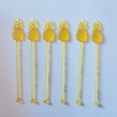 귀여운 선인장 머들러 카페 하이볼 재사용 롱스푼 연한 초록 식물 기둥 6개 1개, 파인애플 6개