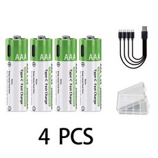 3000mAh AAA 리튬이온 신형 충전식 배터리 타입-C 리튬이온 1.5V AAA 충전식 배터리보관함 및 데이터 케이블, 2)1.5V용, 4PCS