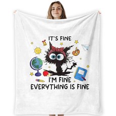 CosxHabitat Mental Health 카우치 베드용 검은 고양이 담요 여성 선생님을 위한 동기 부여 선물 It's Fine I'm 재미있는 침실 기숙사 사무실용 1