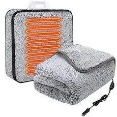 Riakrum 12v 전기 온열 담요 147.3 x 109.7cm(58 43인치) 플리스 담요 온도 컨트롤러 포함 담배 라이터 소켓 자동차 콘센트 어댑터 겨울 추운 날씨용, Riakrum 12v 전기 온열 담요 147.3 x 1