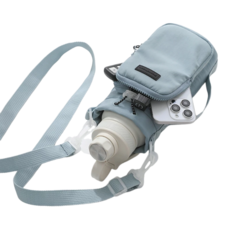 多功能水壺袋，附手機鑰匙收納拉鍊口袋，可調節肩帶，運動旅行適用, 藍色, 1個