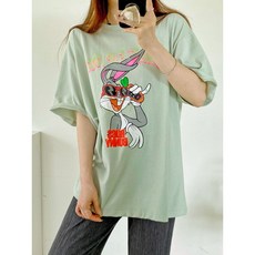 Muneca 正韓 Bugs Bunny 邦妮兔 棉質寬T 果綠, 1個, N/A