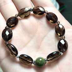 亮晶晶 天然茶晶純銀手鍊 綠髮晶手鍊 防小人 招財, 1個, 扁橢圓形切角