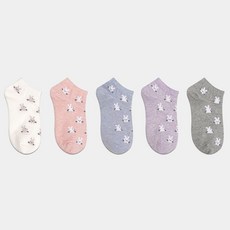 노디자인 PG 엄마용 학생용 빼꼼 토끼 발목 양말 5족 세트 여자양말 학생 주니어 데일리 캐릭터 심플 패션
