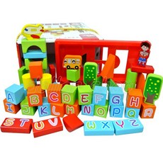 寶貝玩具屋 提盒式益智英文字母積木53PCS (實木式木頭積木) ABC積木含小車, 1個