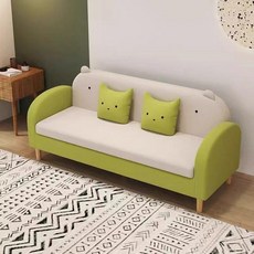 2인용 3인용 쇼파베드 거실 학원 소파 작은 미니 의자, 그린-베이지화이트