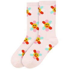 Forest & Twelfth 여성용 크루 컷 양말 Miscallaneous Fun 테마 독특한 그래픽 양말 프리 사이즈 자폐증, 해피 플라워