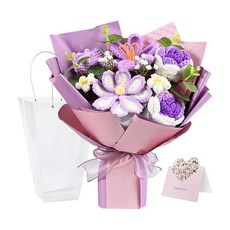 鉤織編織花束鬱金香手工鉤針織花束生日婚禮伴手禮情人節禮物, 紫色花束:如圖所示