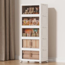 Kleeno 접이식 수납장 설치 안함 3단 4단 5단 이동식 양문형 수납장 대용량 다용도 폴딩 리빙박스, 5층, 5층