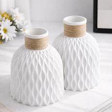 레디박스 거실 식탁 장식용 물결무늬 인테리어 꽃병 화병 2개, 화이트