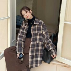 투니스 여성 패션 루즈핏 체크 긴소매 셔츠