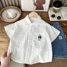 크리스탈하우스 아동 남아 여름 린넨 곰돌이 반팔 셔츠 CB043