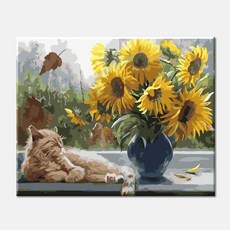 모모픽스페인팅 DIY명화그리기 40x50cm, I13 해바라기 옆 고양이, 1개