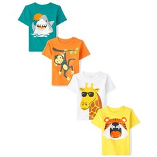 The Children's PLACE 레이스 영유아 남아용 동물 반소매 그래픽 티셔츠 멀티팩 상어/앵무새/악어/호랑이 4세 249260