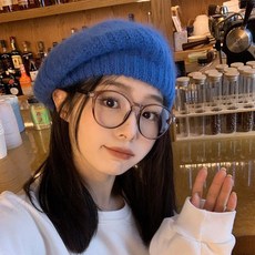 慵懶風針織兔毛貝雷帽，秋冬韓版畫家帽，大頭圍顯臉小設計