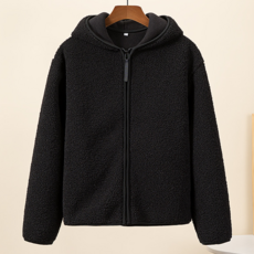 NUNUHANA 여성 데일리 뽀글이 후드 플리스 집업 자켓