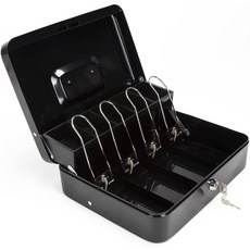 A 優選 帶鑰匙鎖錢盒 大號商務現金收納盒 金屬鎖錢箱 保險箱 存錢罐 儲蓄銀, 黑色