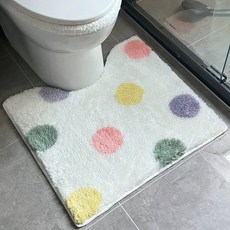 出口長毛絨地墊智能普通馬桶墊套裝坐便器罩家用吸水防滑廁所腳墊, 小圓點墊子:蓋子50*48墊子50*60cm