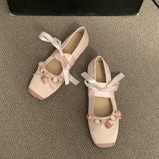 Cwadun 여성용 핑크 프랑스식 메리 제인 신발