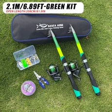 낚싯대 릴 콤보 - 2.1m(7피트) 텔레스코픽 낚싯대 2개 스피닝 릴 루어 세트 낚시 펜치 캐리어 가방 포함 여행용 바닷물 담수 선물 휴대용 낚싯대 키트(블랙 1), 01