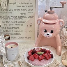 귀여운 곰돌이 수동 빙수기 제빙기 얼음가는 기계 팥빙수 수제 눈꽃 메이커 빙삭기 슬러시 가정용, 푸른곰