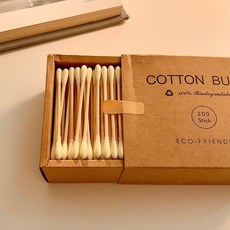竹木200支裝化妝棉籤牛皮紙盒一次性衛生清潔卸妝雙頭棉花棒, 1個, 雙頭棉籤200支一盒【黃】