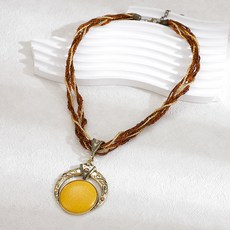 歐美時尚西米亞手工編織項鏈 民族風複古鏤空圓形中長款毛衣鏈, 土黃色項鍊, 1個